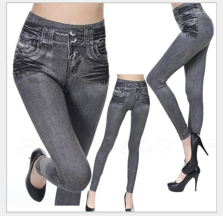 Denim-Print Leggings – High Waist, Super Stretch